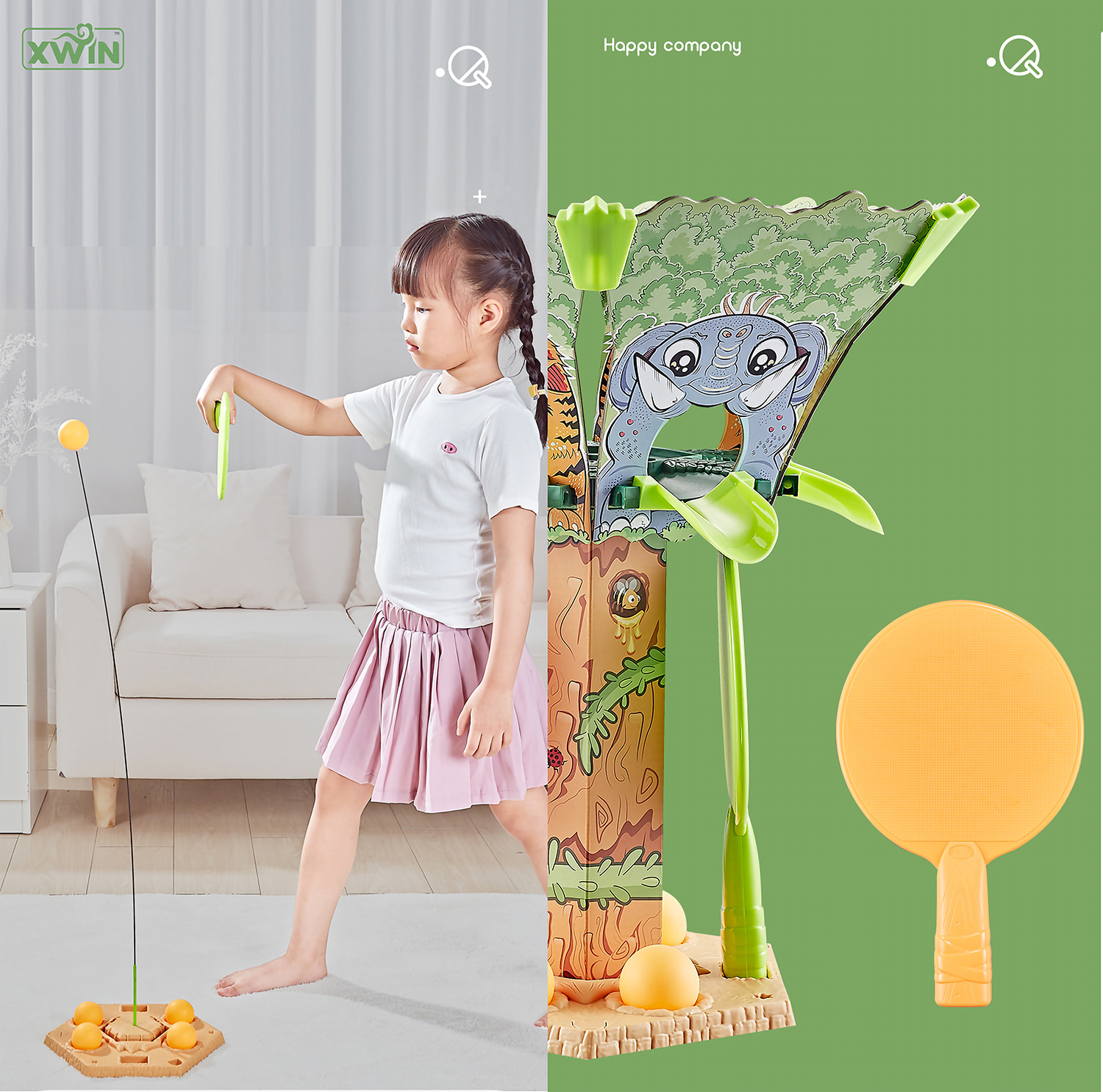 4-in-1 Ping Pong Tree Tennis Sport Play Set Toy Ball Game Series, Table Tennis Game for Kids, Ping Pong Tree Table Tennis Training Equipment for Beginners, for Children