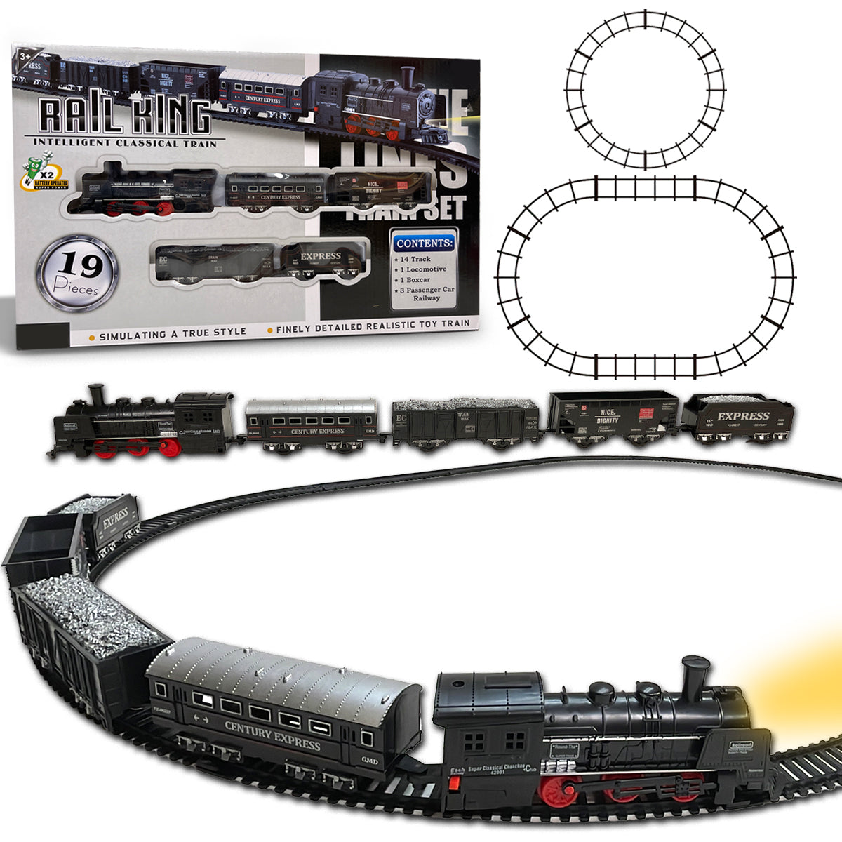 Classic Train Set with Tracks, Battery Operated, Retro Design, Toys for Kids with Lights, Durable & Safe Exciting Train Track Set for kids, Easy to Assemble
