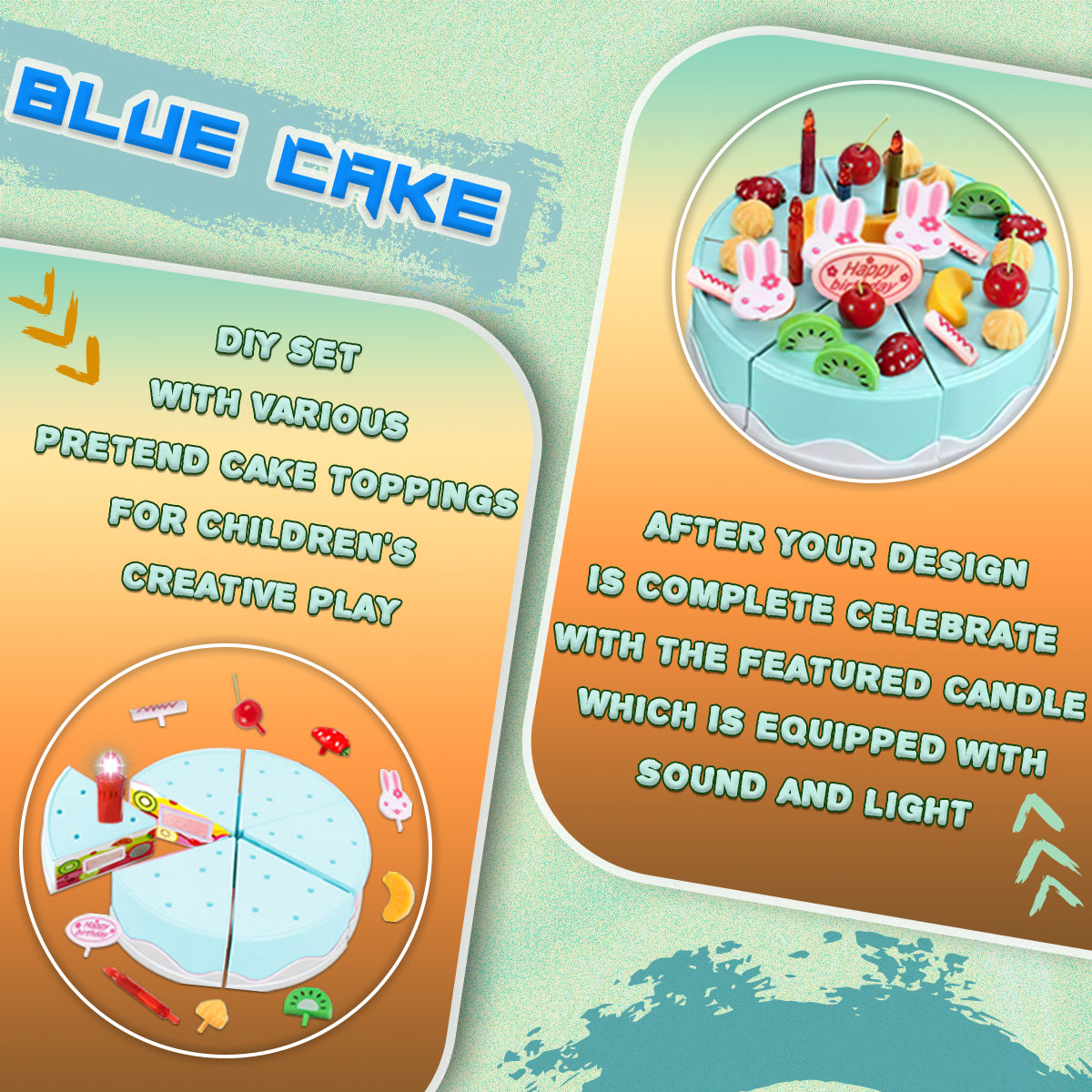 Cake Light-Up & Musical Cake Set Kids Pretend Play Birthday Cake Toy for Baby & Toddlers Cake Toys with Light Music & Candle Birthday Party Set Toys Gift for Boys Girls Age 3-8 (Blue)