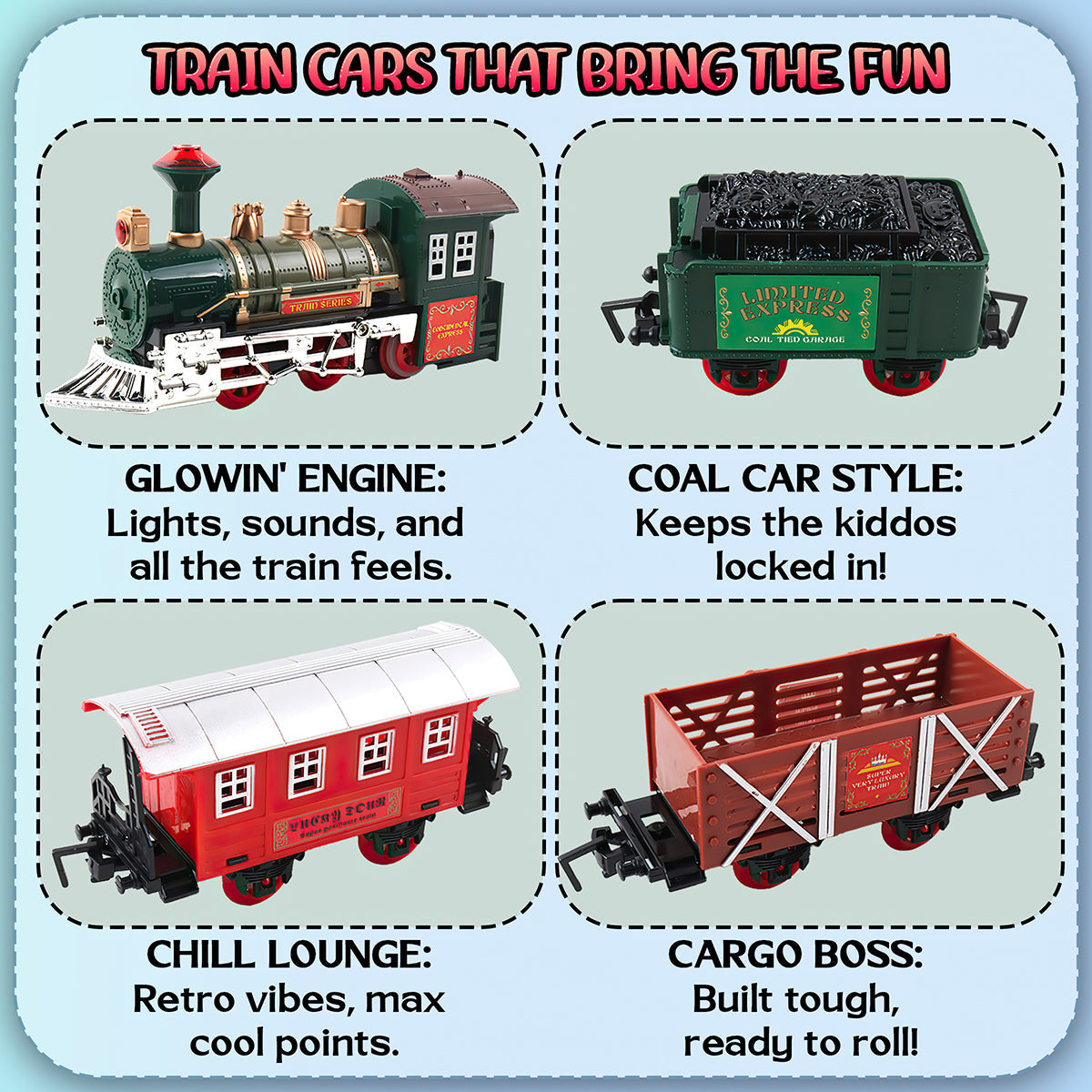 Classic Holiday Toy Train Set Illuminated Electric Locomotive with Cargo, Passenger Cars, Kids' Railway Playset with Authentic Sounds and LED Lights Christmas Tree Décor