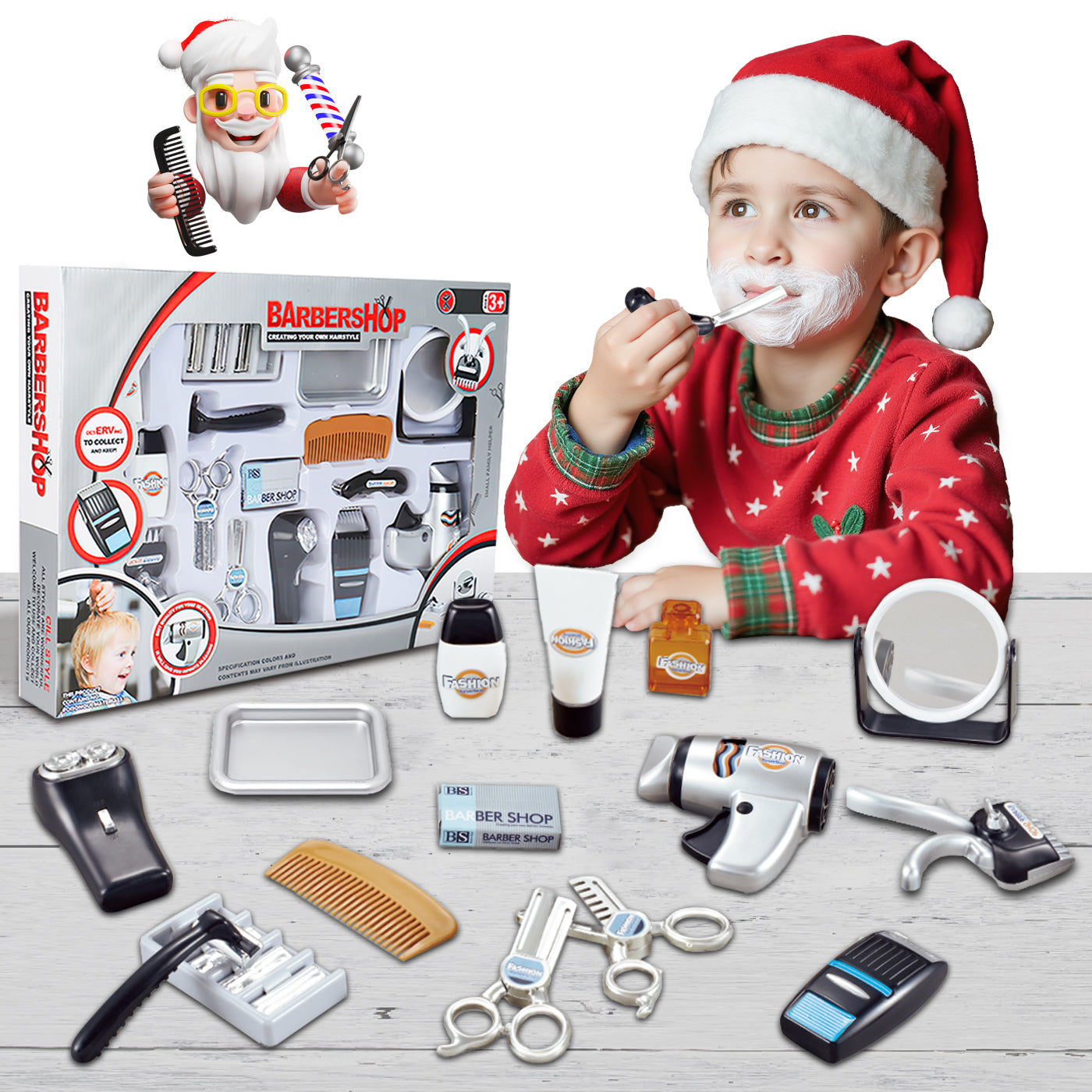 Kids Barber Shop Toy Set, Fashion Hair Salon Pretend Play Toy for Kids, Barbershop Hairstyle Pretend Play Kit for Boys and Girls for 3 Years and Above, Best Gift for Kids