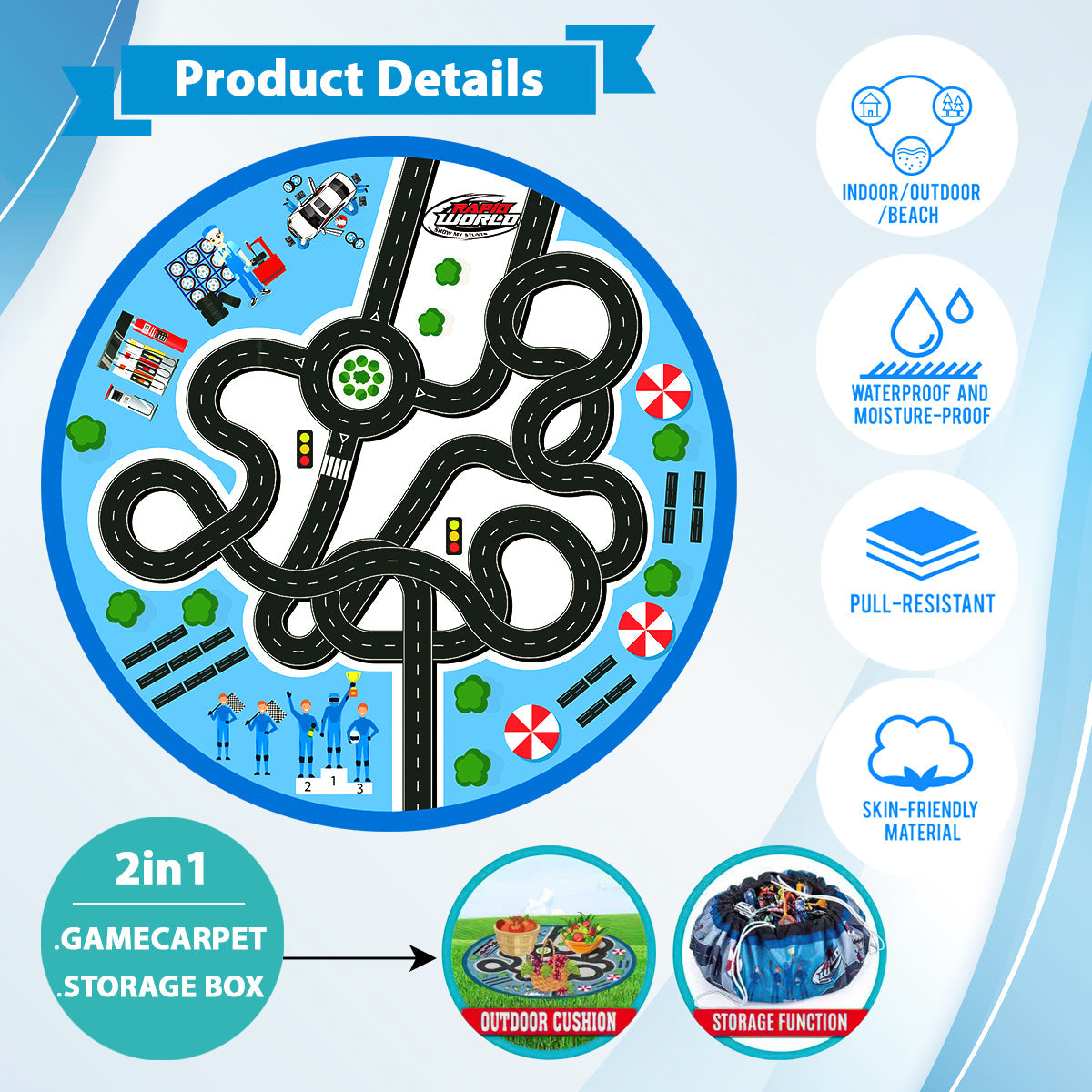 Kids 2 in 1 Carpet Playmat Rug & Rescue Vehicle Set Play Room Rug, City Pretend Play Cars and Toys Baby Toddler Kid Child Educational Ideal for Boys & Girls