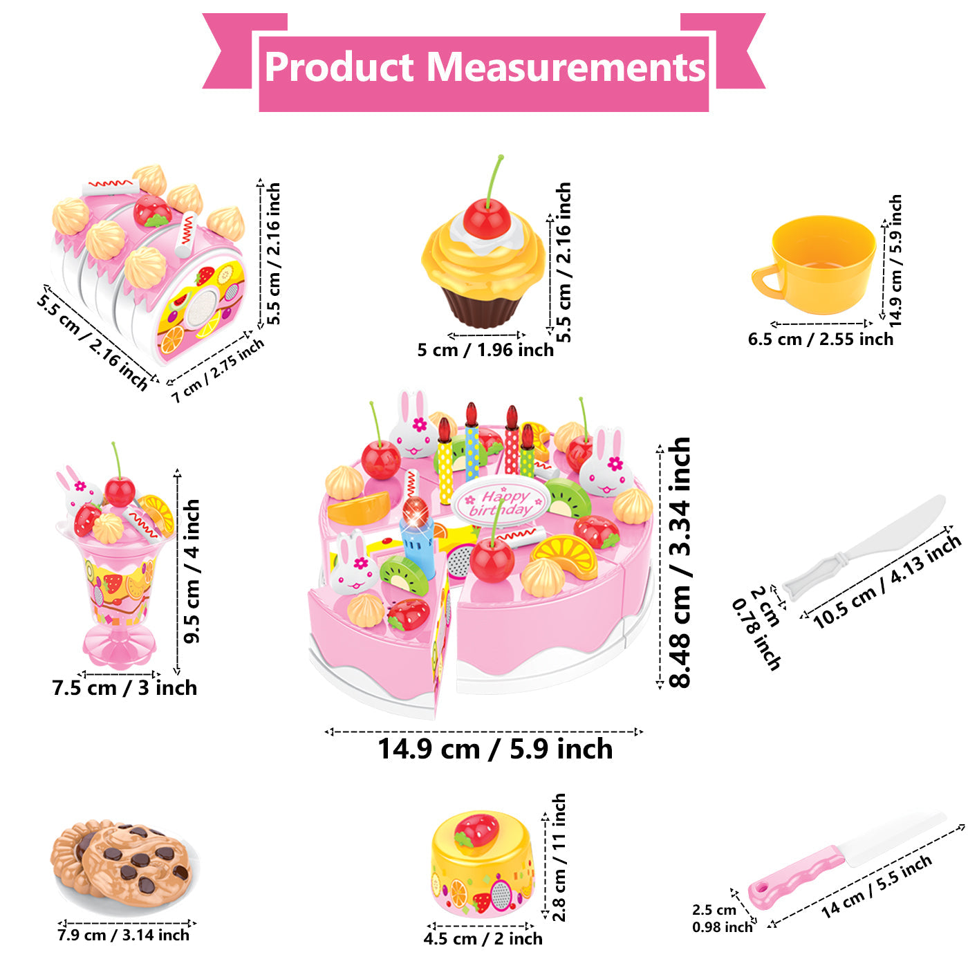 Birthday Cake Light-Up & Musical Cake Set Kids Pretend Play Birthday Cake Toy for Baby & Toddlers Cake Toys with Light Music & Candle Birthday Party Set Toys Gift for Boys Girls Age 3-8 (Pink)