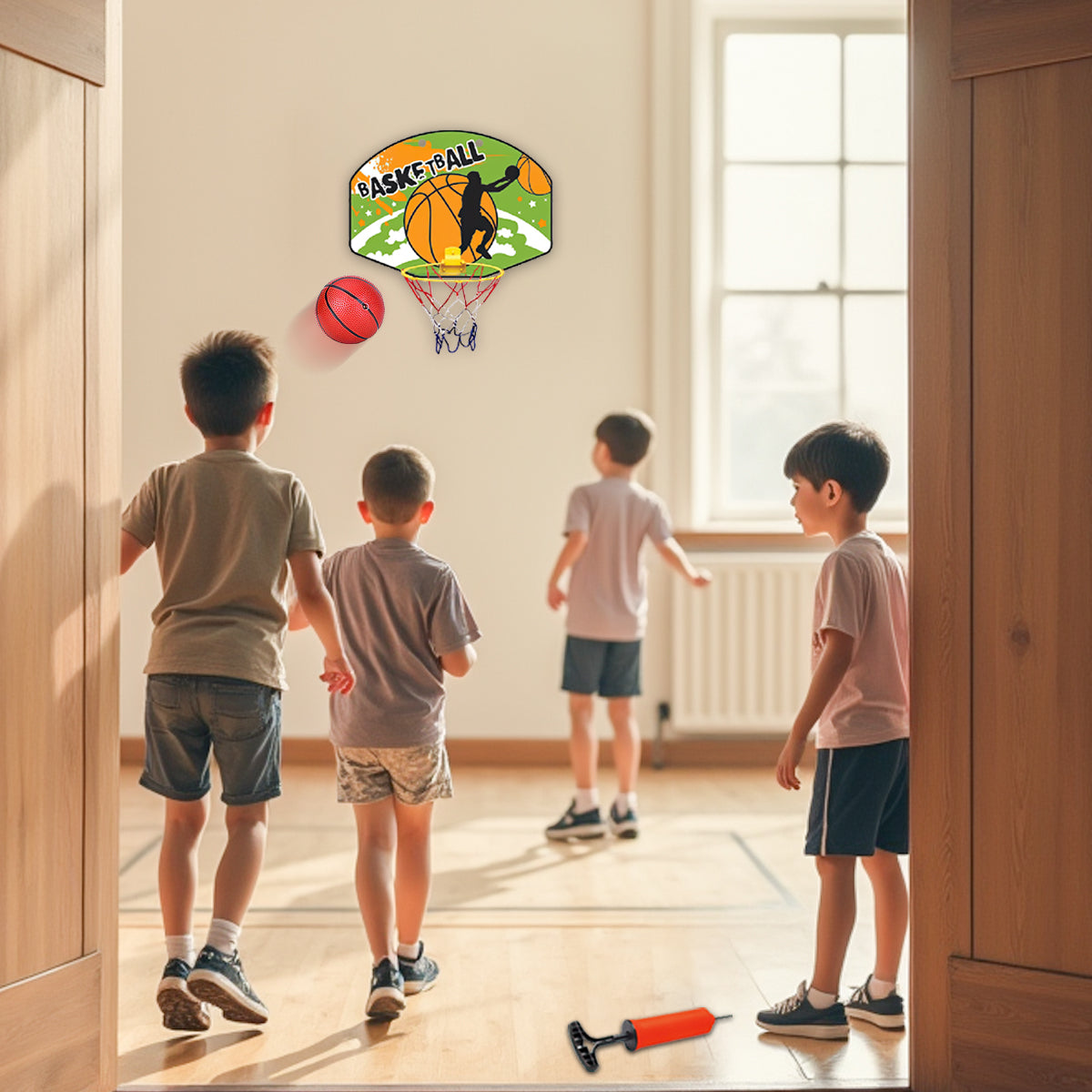 Kids Basketball Hoop with Hard PVC Backboard Pump and Ball Hanger Hook Indoor Outdoor Large Basketball Set with Net Ball and Pump Portable Sport Toys for Kids Basketball Set