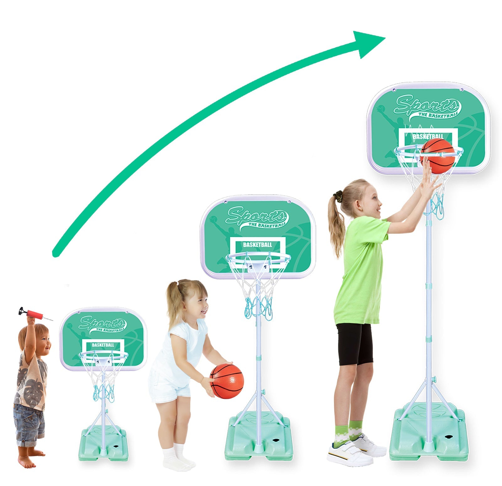 Adjustable Metal HOOP STAND Basketball Set pump Ball Height 210cm