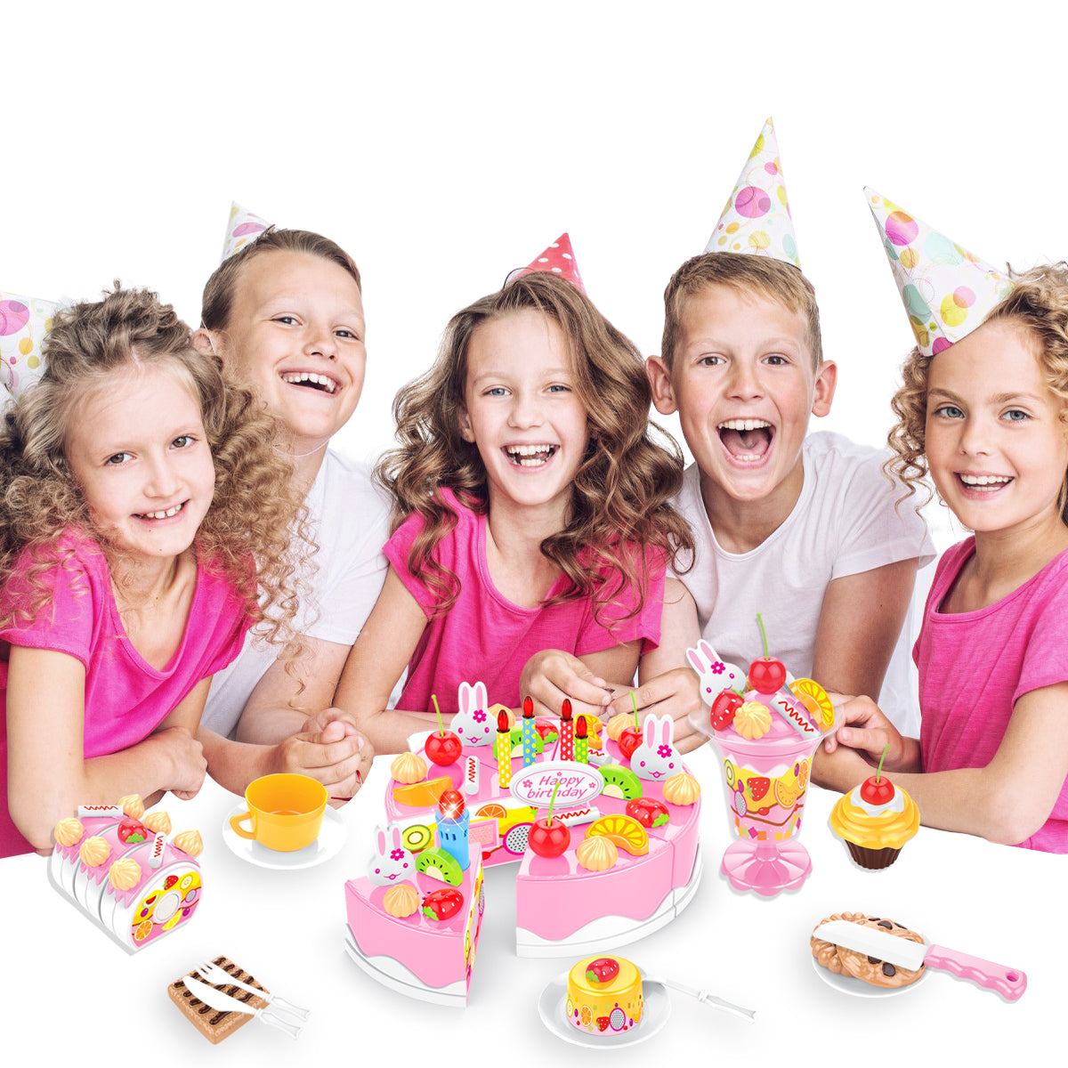 Birthday Cake Light-Up & Musical Cake Set Kids Pretend Play Birthday Cake Toy for Baby & Toddlers Cake Toys with Light Music & Candle Birthday Party Set Toys Gift for Boys Girls Age 3-8 (Pink)