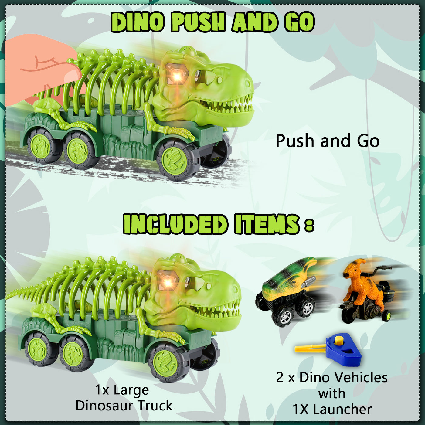 Dinosaur Transport Truck Toy Set with Lights and Sounds Interactive Assembly Educational Toy for Kids, with 2 Mini Dinosaurs Vehicles, Gift for Boys Girls Ages 3-7
