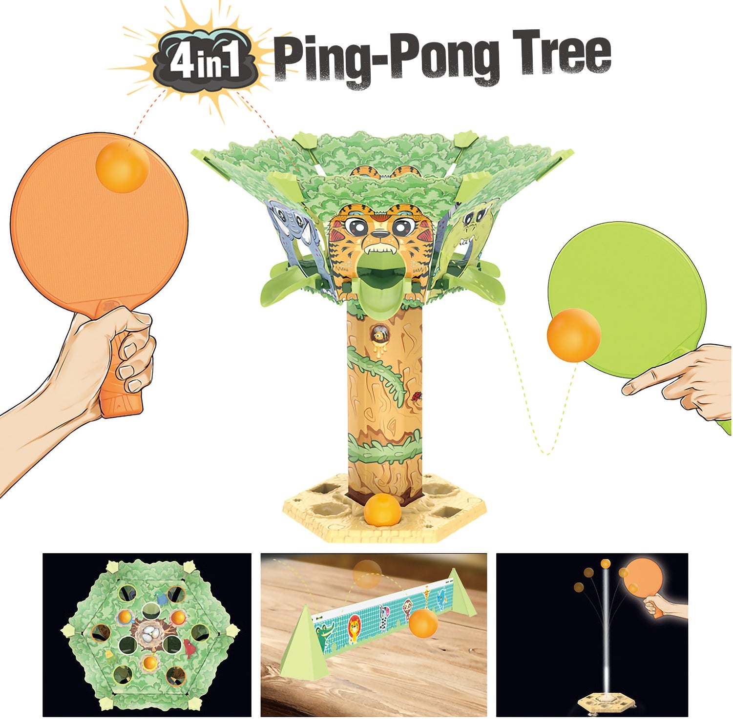 4-in-1 Ping Pong Tree Tennis Sport Play Set Toy Ball Game Series, Table Tennis Game for Kids, Ping Pong Tree Table Tennis Training Equipment for Beginners, for Children