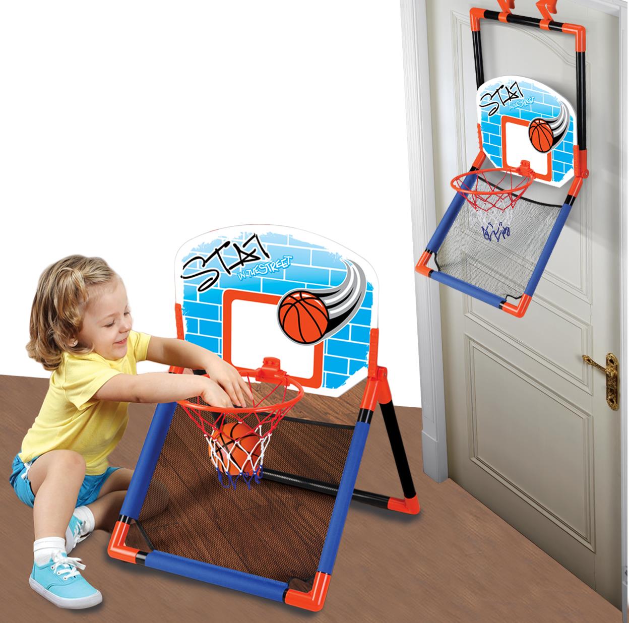 2 in 1 Floor and Over the Door Basketball Play Set for Kids