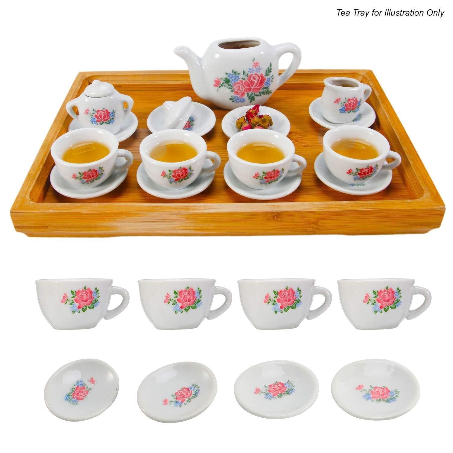 23 Pieces Kids Ceramic Play Tea Set, Role Play Tea Pot Saucers Cups, Pretend Play Kids Toy Kitchen Tea Party Playset, Washable Dishes, Safe Material, for Your Toddlers and Little Girls