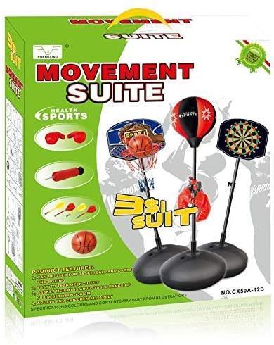 3 in 1 Magnetic Stand Dart Board, Punch Ball Boxing Set, adjustable Basketball stand Hoop