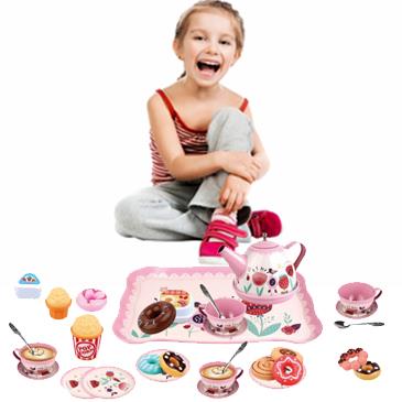 30Pcs Children's Pink Tin Tea Set Pretend Role Play