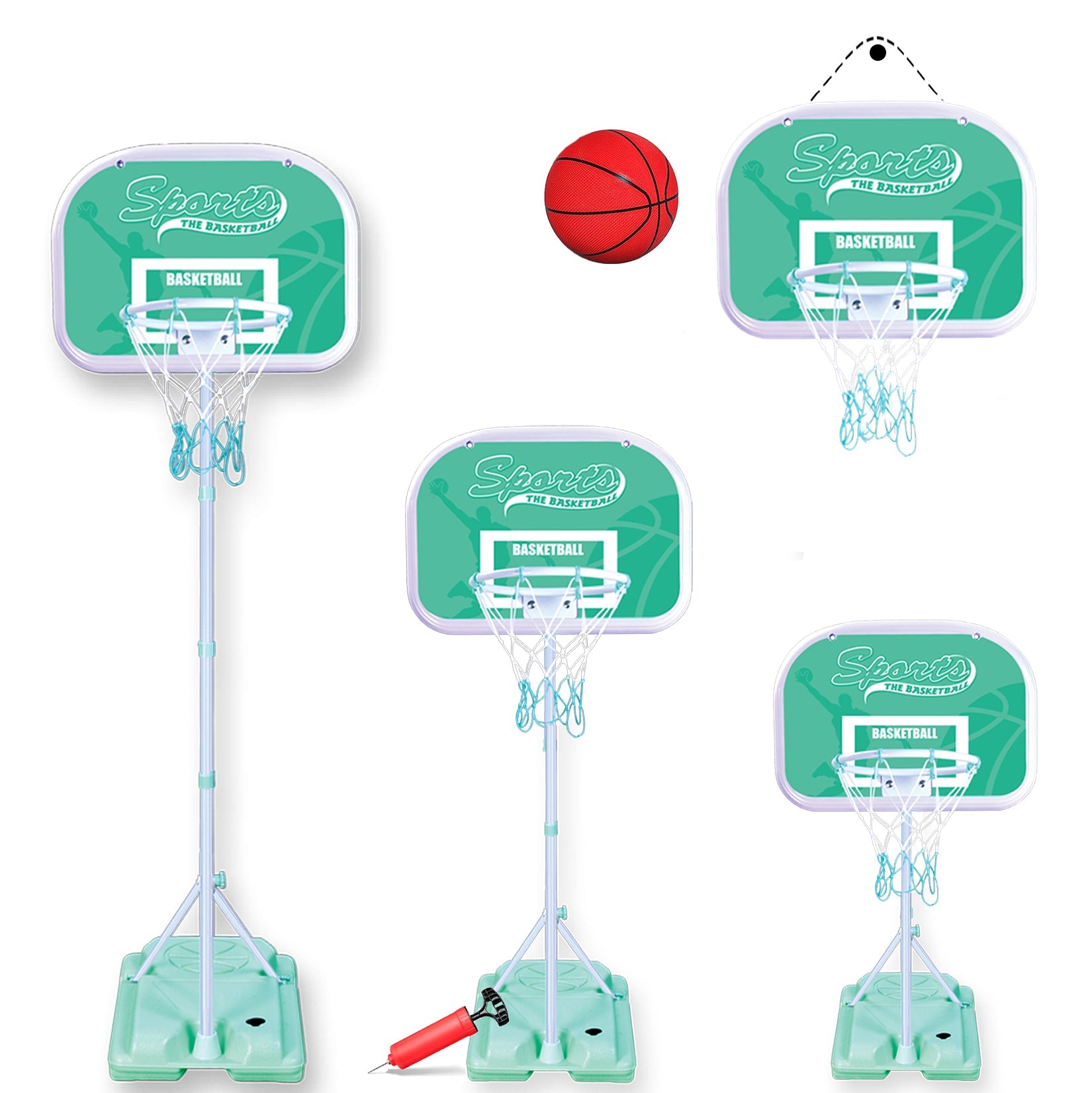 Adjustable Metal HOOP STAND Basketball Set pump Ball Height 210cm