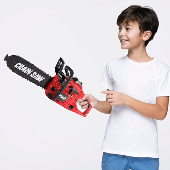 Construction Tool Electric Chain Saw Toy Play Set Rotating Chain, Realistic Sounds & Pretend Construction Garden Yardwork, Outdoor Preschool Lawn Toy Gift for Toddler, Red Colour