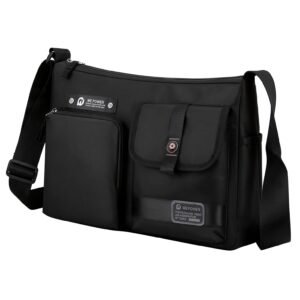 Crossbody Bag Black A4 – Multi-Pocket Nylon Shoulder Messenger Bag