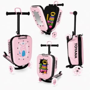 Childrens Scooter Luggage – Foldable 3-in-1 Ride-On Suitcase for Kids, Pink