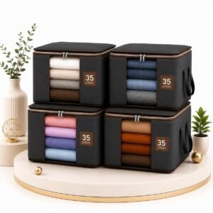 Clothes Storage Bags Pack of 4, 35L – Foldable with Clear Window
