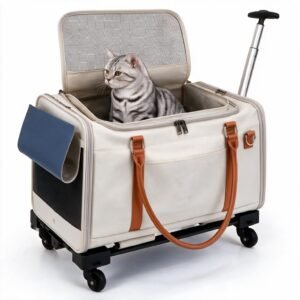Pet Carrier with Wheels for Dogs & Cats, Detachable Trolley, White