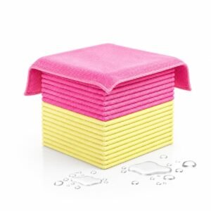 Microfiber Cloths Pack of 12, 25x25cm – Yellow & Pink Thick Cloths
