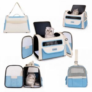 Foldable Pet Carrier Bag for Cats & Small Dogs, Crossbody, Blue