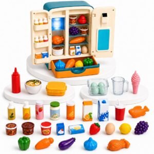 Toy Fridge with Mist Spray, Lights & Music, 23 Play Food Pieces, Ages 3+