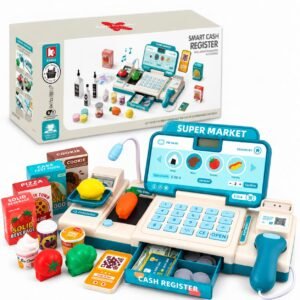 Cash Register Toy with Scanner, Play Money & Food, 49 Pcs, Ages 3+