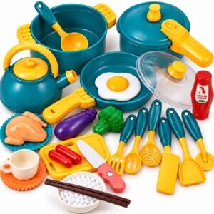 Kids Kitchen Set with Pots, Pans and Play Food, 26 Pieces