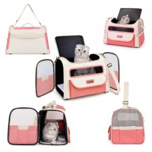 Foldable Pet Carrier Bag for Cats & Small Dogs, Side Access, Pink