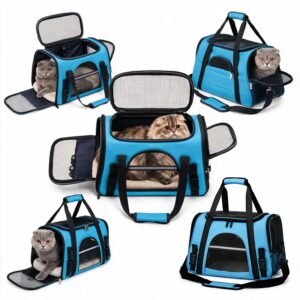 Pet Carrier Bag with Trolley Sleeve & Front Pockets, 45cm, Blue