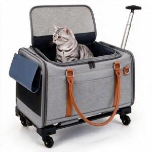 Pet Carrier with Wheels for Dogs & Cats, Detachable Trolley, Grey