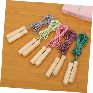 Skipping Rope Kids – Pack of 5 Wooden Handle Jump Ropes, 2.2m